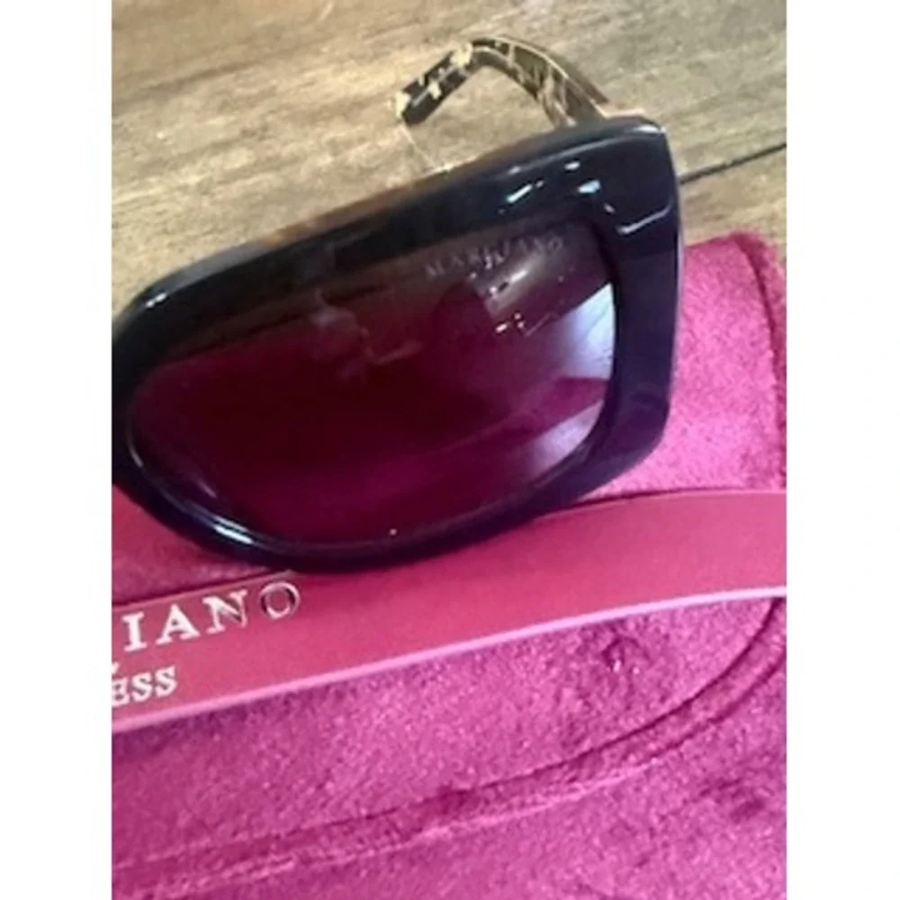 Marciano by Guess Black Rectangular Cat Eye Sunglasses Gold M Logo with Pouch